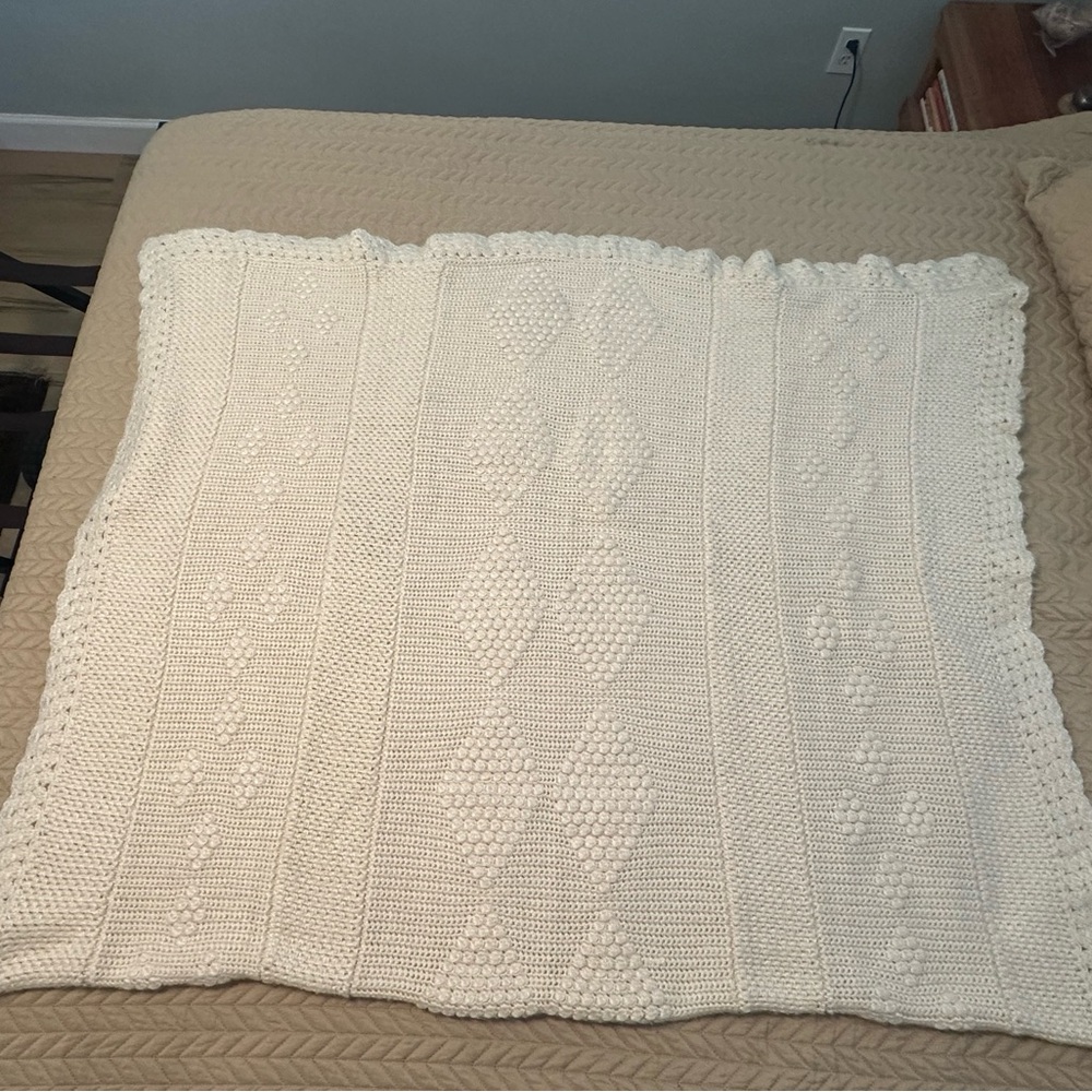 Vintage Cream Crocheted Blanket